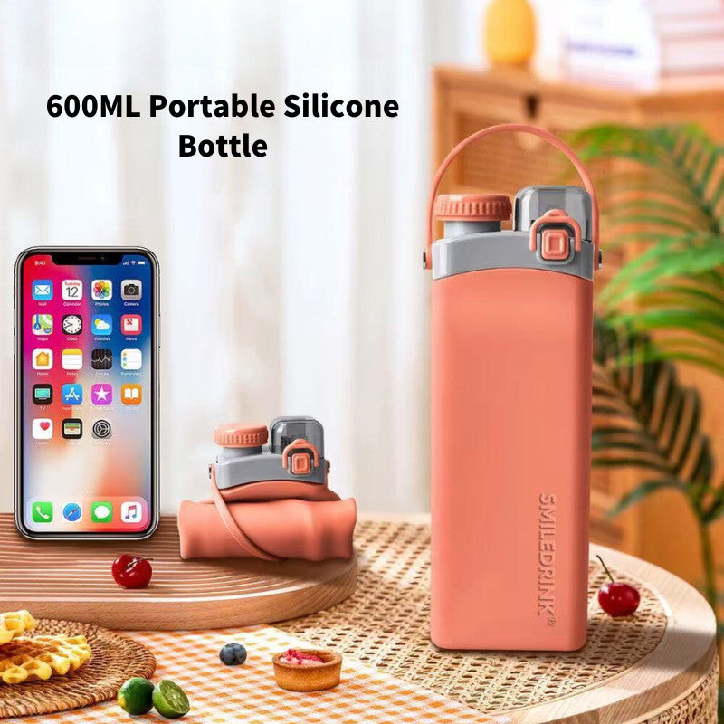 SG Ready Stock BPA Free Folding Double Cap Silicone Water Bottle Straw Direct Drinking Cup Heat Impact Resistant Bottle