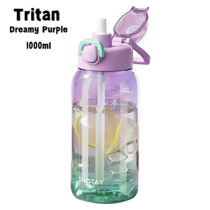 SG Ready Stock 700ml/1L Tritan Large Capacity Transparent Gradient Water Bottle Portable Motivated For Daily Hydration