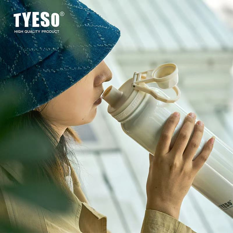 SG Ready Stock Tyeso 1200ml Large Sports Water Bottle with Handle Vacuum Insulated Double-Layer Stainless Steel Cup