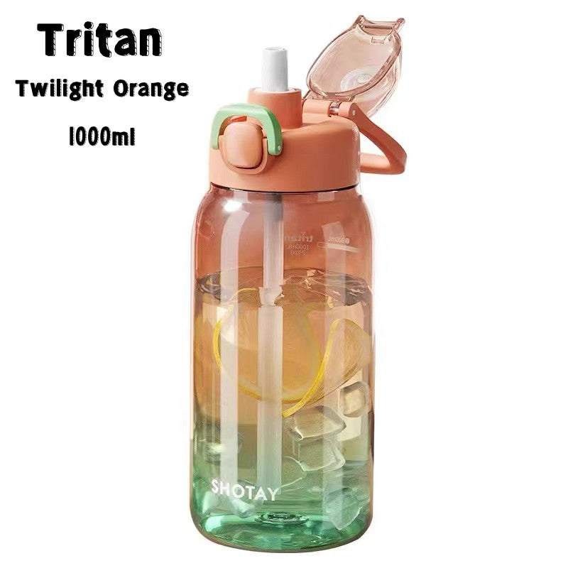 SG Ready Stock 700ml/1L Tritan Large Capacity Transparent Gradient Water Bottle Portable Motivated For Daily Hydration