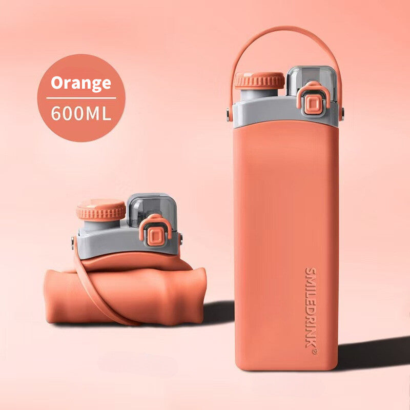 SG Ready Stock BPA Free Folding Double Cap Silicone Water Bottle Straw Direct Drinking Cup Heat Impact Resistant Bottle