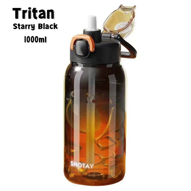 SG Ready Stock 700ml/1L Tritan Large Capacity Transparent Gradient Water Bottle Portable Motivated For Daily Hydration