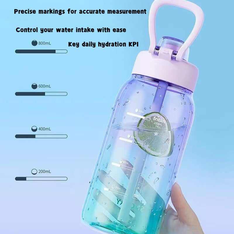 SG Ready Stock 700ml/1L Tritan Large Capacity Transparent Gradient Water Bottle Portable Motivated For Daily Hydration