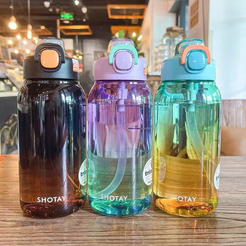 SG Ready Stock 700ml/1L Tritan Large Capacity Transparent Gradient Water Bottle Portable Motivated For Daily Hydration